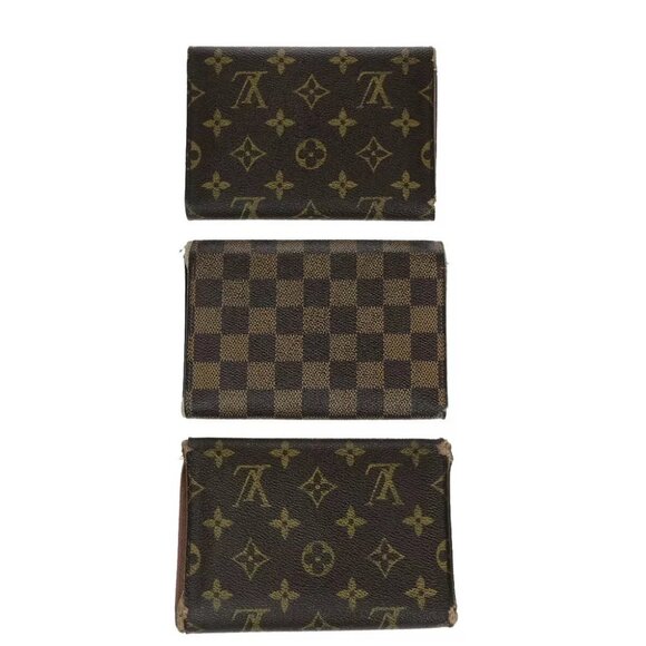 LOUIS VUITTON 3 Set Trifold Wallet Monogram Damier Ebene Leather Brown - Picture 2 of 9